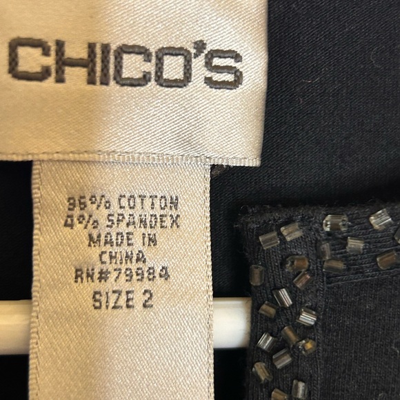 Chico’s Embellished Tunic Black Size 2 classic long sleeve stretchy fabric - Picture 6 of 11